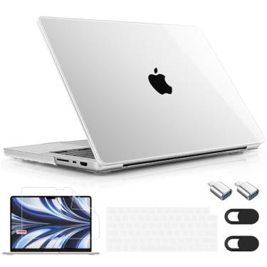 Imagem de Mektron Para MacBook Pro de 14 polegadas 2021, modelo A2442 com Touch ID, capa rígida de plástico transparente com película de teclado, plugue de poeira para MacBook Pro 14 polegadas M1 Pro Chip, transparente