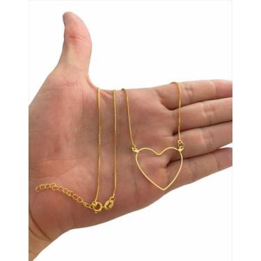 Imagem de Cordão Feminino com Pingente Coração Grande Banhado Ouro 18k - Vip Joi