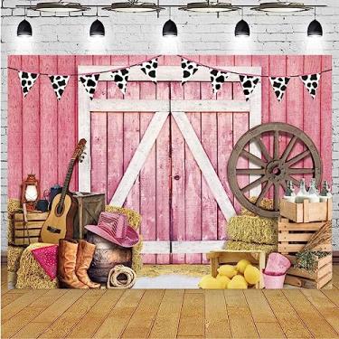 Imagem de Fundo de fotografia de celeiro rosa caubói ocidental para casa do oeste selvagem de madeira porta de celeiro vaqueira chá de bebê decoração de festa de aniversário chapéu de cowboy botas para retrato