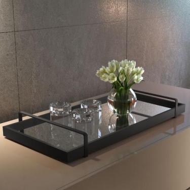 Imagem de Bandeja Decorativa Espelhada Alça Preta Larflex Preta - Lar Flex
