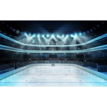 Imagem de Pano de fundo de hóquei no gelo hóquei estádio arena pista de gelo fotografia fundo luzes de palco esporte holofote hóquei no gelo jogos de jogo decoração de hóquei no gelo estádio arena fundo 2,1 x
