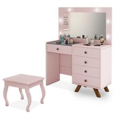 Imagem de Penteadeira Camarim com espelho banqueta LED Luapa Luna - Rosa - Luapa