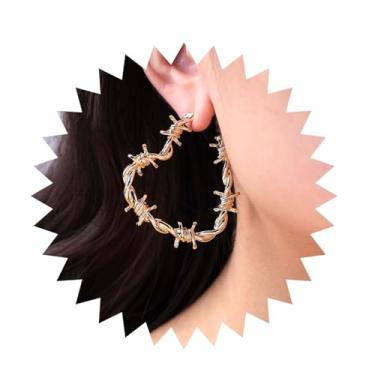 Imagem de Iaceble Brincos punk com pingente de coração de espinho preto, brincos de argola de arame farpado, brincos de coração de amor, brincos de argola de coração vazado, joias femininas, Zinco, Sem pedra