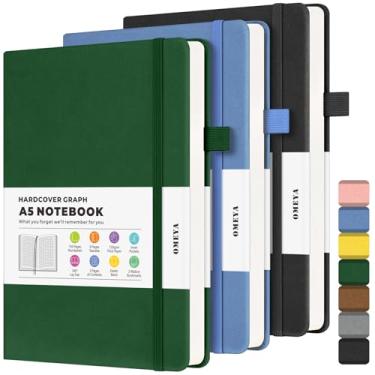 Imagem de Caderno de papel milimetrado pacote com 3, diário de grade A5, caderno gráfico com papel de 120 g/m², diário de couro de capa dura para escrever, caderno de papel quadriculado para trabalho, material