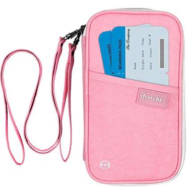 Imagem de Carteira RFID para passaporte com compartimento para cartão de vacina, bolsa organizadora de documentos com alça dupla para pulso e pescoço, rosa, onesize, Tendência