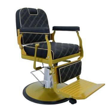 Imagem de Lilfurni Cadeira de barbeiro vintage resistente, cadeira de salão hidráulica com encosto de cabeça para cabeleireiros, xampu de tatuagem pesada, equipamento de salão de beleza (dourado)