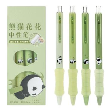 Imagem de MOZXIRZ 4 canetas retráteis fofas canetas de gel de aderência macia Pnada, canetas de tinta preta de 0,5 mm, canetas de escrita lisas de ponta fina, material escolar de escritório, mulheres, meninas,