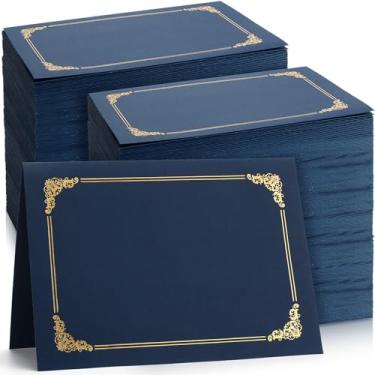 Imagem de Fainne 200 peças 21 x 28 porta-certificados titulares de diploma capas de documentos com bordas douradas pastas de certificado para diploma tamanho carta documentos graduação prêmios cartolina (azul