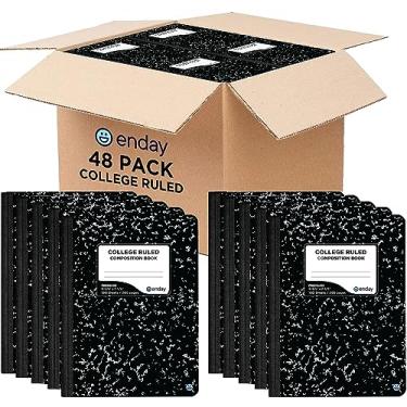 Imagem de Caderno de composição Regra da faculdade (pacote com 48) - Caderno de composição de mármore, caderno de composição pautado pela faculdade, caderno de composição a granel, 100 folhas de livros de