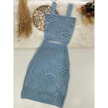 Imagem de Conjunto Feminino Tricô Modal Premium Saia e Cropped Ponto Crochê c/ F