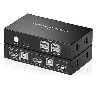 Imagem de Jancane Caixa De Comutador Kvm Hdmi 2 Portas, Seletor De Comutador Usb Com 4 Hubs Usb 2.0, Compartilha 2 Computadores, Uhd 4K A 30 Hz, Suporta Teclado E Mouse Sem Fio, Alimentado Por Usb, Com 2 Cabo
