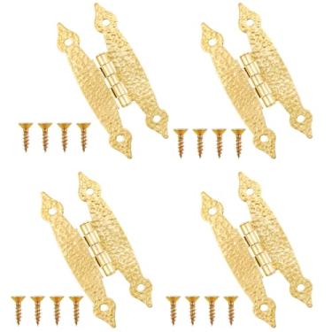 Imagem de PIYANYO Dobradiça H de ferro dourado de 8 cm para armário de cozinha guarda-roupa gaveta de madeira caixa de joias dobradiça plana dobradiça decorativa com parafusos de montagem 4 peças