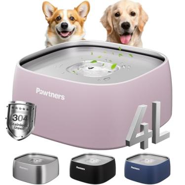 Imagem de Tigela de água para cães sem derramamento, tigela de água lenta de aço inoxidável 4L para cães com base antiderrapante, tigela de água para cães à prova de derramamento para bebedouros médios e