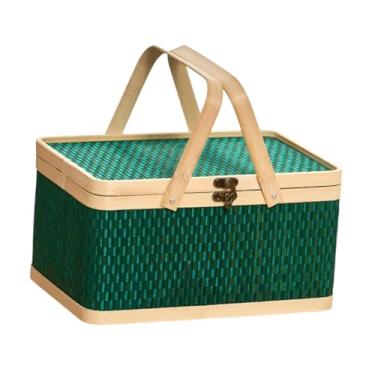 Imagem de Fenteer Cesta de cesto de cesta de bambu, portátil versátil de cesta de cesta de bambu com organizador de alças dobráveis ​​para festa ao ar livre da sala de