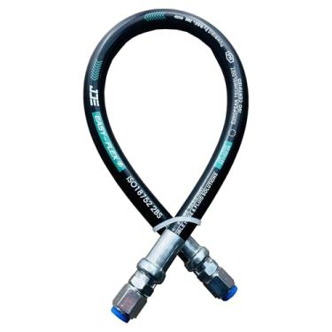 Imagem de Haichy 26711-04-04-18 Conjunto giratório de mangueira hidráulica 1/10.2 cm Mangueira hidráulica com macho JIC X macho JIC, 45,7 cm de comprimento, 5800 PSI