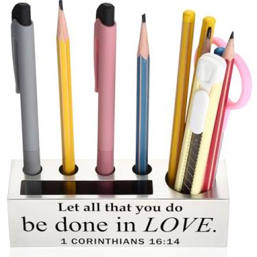 Imagem de Porta-lápis Inspirational Let all that you do be done in Love, 1 Corinthians 16:14 Versículo da Bíblia Presente de Apreciação para professores, conselheiros, funcionários, porta-canetas organizador de