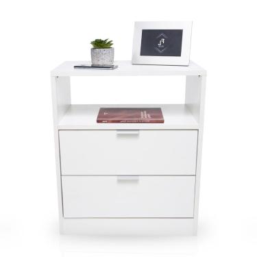 Imagem de Mesa Cabeceira 50Cm Criado Branco 2 Gavetas Mdf Lateral Cama