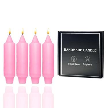 Imagem de Velas cônicas, 25,4 cm, conjunto de 4 velas cônicas de metal, velas longas, castiçais longos, velas cônicas em espiral, jantar em casa, festa, casamento, dia das bruxas (4, rosa, 12,7 cm)
