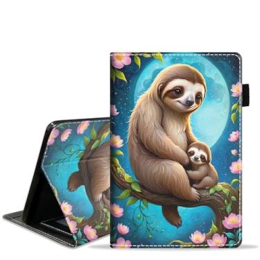 Imagem de POIUYTREW Capa para tablet Amazon Fire Max 11 (11 polegadas, 13ª geração, versão 2023), capa fólio de couro PU com slot para cartão e hibernação automática, preguiça sob a lua