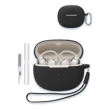 Imagem de Capa para fones de ouvido SHOKZ OpenDots ONE, capa protetora de silicone macio WUNIAK portátil resistente a arranhões com kit de limpeza, mosquetão e cordão para SHOKZ OpenDots ONE, preta
