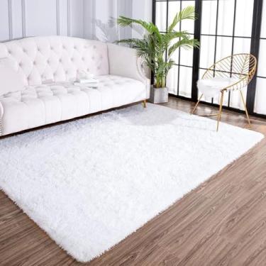 Imagem de Tapete Sala, Quarto Peludo Felpudo Macio e Luxuoso 2,00m x 1,40m Antiderrapante (Branco)