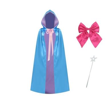 Imagem de Bvxmsel Fantasia de madrinha cosplay de fada azul com capuz capa feminina de princesa com varinha de estrela para festa, Azul - 1 m, M
