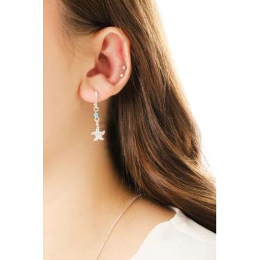 Imagem de Argola Estrela do Mar e Miçanga Azul de Semijoia - Cirulli Semijioas