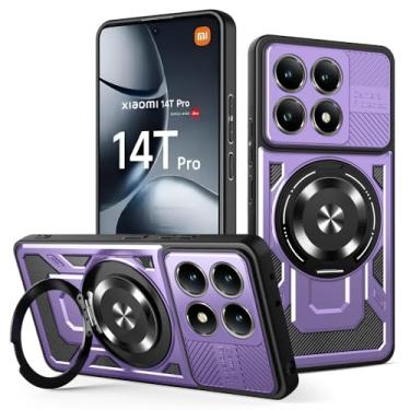 Imagem de Kukoufey Capa compatível com Xiaomi 14T Pro 5G 2407FPN8EG 2407FPN8ER, compatível com MagSafe, suporte magnético giratório de 360 graus, capa de telefone antirqueda roxa