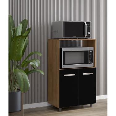 Imagem de Amário Multiuso Tais 60cm 2 Portas 1 Nicho para Microondas - Savana/Preto Móblis 