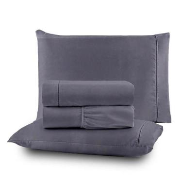 Imagem de Roupa de Cama Lençol Casal Completo 400 Fios Percal 4 Peças Ponto Pali