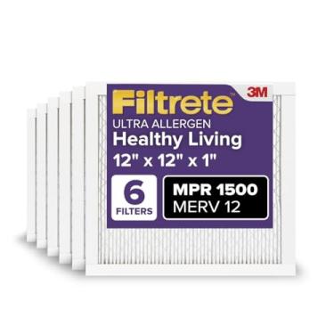 Imagem de Filtrete Filtro de ar 30,5 x 30,5 x 30,5 cm MPR 1500 MERV 12, Healthy Living Ultra Allergen, pacote com 6 (dimensões exatas 30,5 x 30,5 x 1,7 cm)