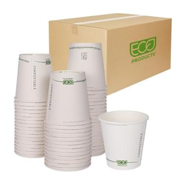 Imagem de ECO PRODUCTS Copos de café GreenStripe descartáveis compostáveis de 290 ml, caixa com 1000, copo de papel quente branco de parede única, forro de PLA à base de plantas, biodegradável