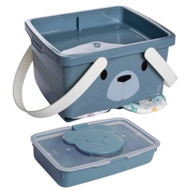 Imagem de Kit caixa porta fraldas com alça e porta lenço umedecido urso Plasutil