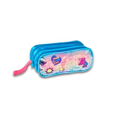 Imagem de Estojo Escolar Triplo Holográfico Made With Love Cor Azul