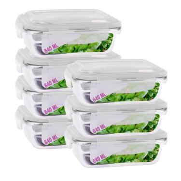 Imagem de Kit 7 Pote de Vidro 640ml Marmita Tampa Hermética 4 Travas - Casa Lind