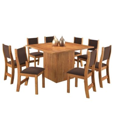 Imagem de Conjunto De Jantar Mesa Quadrada Comander Com 8 Cadeiras Sol Mel/bombom