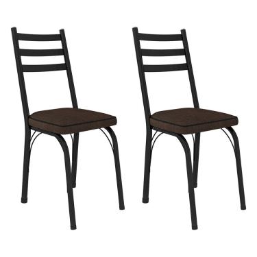 Imagem de Kit 2 Cadeiras De Cozinha Luisiana Estampado Imbuia Pés De Ferro Preto