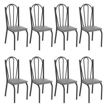 Imagem de Kit 8 Cadeiras De Cozinha Alabama Estampado Platina Pés De Ferro Preto