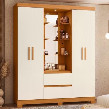 Imagem de Guarda Roupa Capelinha Casal 04 Portas Olímpia Cinamomo-off White