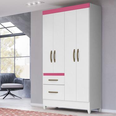 Imagem de Guarda-roupa Solteiro 4 Portas 2 Gavetas E Pés Madri Branco-rosa