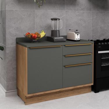 Imagem de Balcão De Cozinha 120cm 1 Porta 3 Gavetas Viena Freijó - Grafite