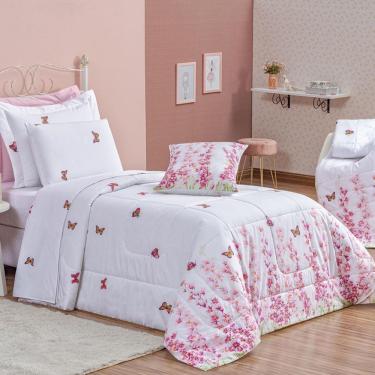 Imagem de Kit Edredom Encanto Solteiro 3 Peças 100% Algodão Percal 200 Fios - Borboletas Floral