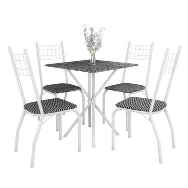 Imagem de O Conjunto De Mesa Quadrada Brisa Com 4 Cadeiras Estofadas Branco