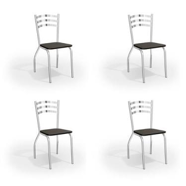Imagem de Conjunto com 4 Cadeiras de Cozinha Portugal Cromado e Preto - Crome