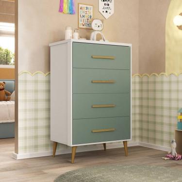 Imagem de Cômoda para Quarto Infantil Magia Espresso Móveis Branco/Verde