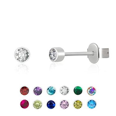 Imagem de Brincos de titânio minúsculos de 3 mm com pedra do mês de nascimento, brincos de zircônia cúbica para mulheres e meninas, pequenos branco vermelho azul rosa CZ brincos hipoalergênicos brincos de aniversário para o dia dos namorados presentes, Titânio, Sem pedras preciosas