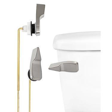 Imagem de Hibbent Substituição do puxador do vaso sanitário, alavanca de encaixe frontal compatível com o padrão americano, alavanca de viagem de vaso sanitário com correntes de melindrosa de aço inoxidável, níquel escovado