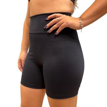 Imagem de Short Basic Feminino Fitness Cós Alto Poliamida Blackout Zero Transpar