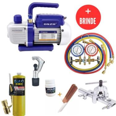 Imagem de Kit Básico Refrigeração Bomba De Vácuo, Manifold e Maçarico Com Brinde