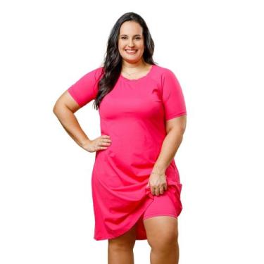 Imagem de Kit Vestido Plus Size Proteção Uv Com Short Cós Alto Moda Praia Evangé